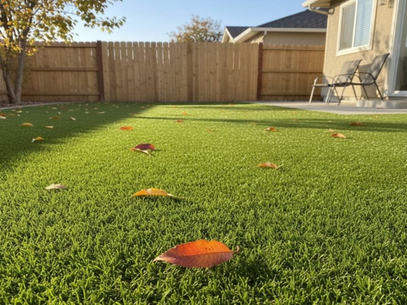 Homeowner relaxing on low maintenance artificial grass lawn